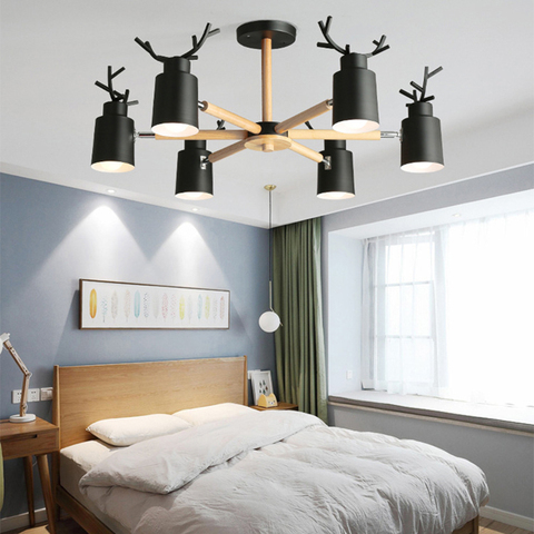 Nordic log living room bedroom chandelier E27 led metal lampshade creative personality kitchen&restaurant warm antler chandelier ► Photo 1/6
