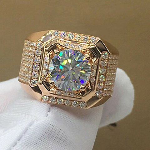 FDLK    Luxurious Men's Rose Gold Natural Birthstone Crystal Ring Boyfriend Anniversary Gift Banquet Engagement Wedding Band ► Photo 1/6