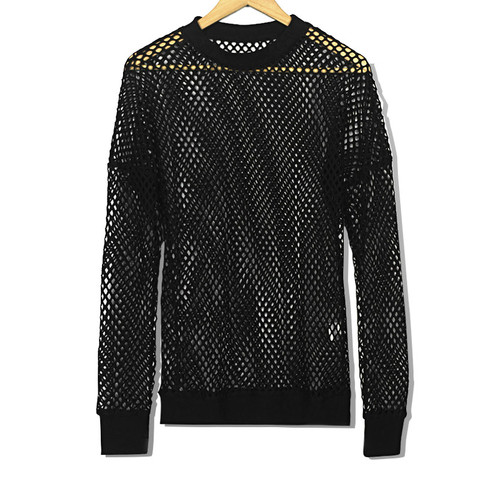 Mens Sexy Fishnet See Through T-Shirt Long Sleeve Transparent  Tshirt Homme Punk Gothic Nightclub Prom T Shirt for Men Camisetas ► Photo 1/5