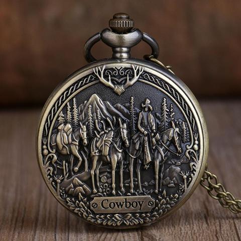 New Antique Vintage Bronze Cowboy Horse Quartz Pocket Watches Analog Pendant Unisex Pocket Watches Necklace Chain for Men Women ► Photo 1/5