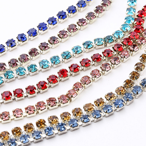 2 Yards/lot Many Color Glass Rhinestone Chain 2/3mm For DIY Craft Artesanato Sewing Clothes Accessories For DIY trim ► Photo 1/6