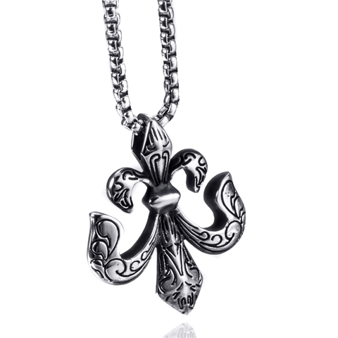 Elfasio Fleur de Lis Both Sided Pendant Necklace Men Stainless Steel Necklaces Chain 18-30inch ► Photo 1/5
