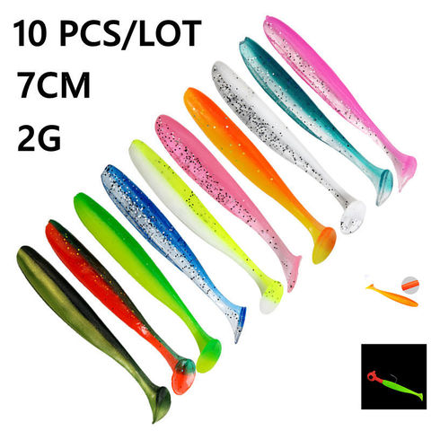 Two-Color T-Tail Soft Lure Fishing Lure 10PCS / LOT 2G 7CM  Dorsal Ventral Groove Design Soft Bait Worm Silicone Artificial Bait ► Photo 1/6