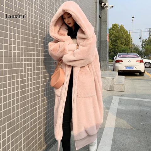 Pink Faux Fur Coat Oversized Thicken, Oversized Faux Fur Coat Pink