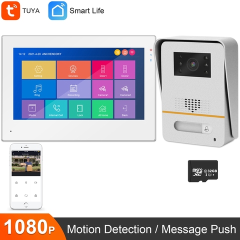 TUYA Smart WIFI Video Intercom for Home Wireless Video Doorbell Camera 1080P Call Panel 7 Inch Touch Screen Door Phone Intercom ► Photo 1/6
