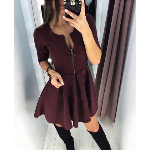 2022 Spring New Fashion Casual Three Quarter Sleeve ONeck Four-leaf Zip Dress Party  Prom Sexy Dresses Female Vintage Vestidos ► Photo 1/6