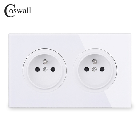 Coswall Crystal Tempered Pure Glass Panel 16A Double French Standard Wall Power Socket Grounded With Child Protective Lock ► Photo 1/6