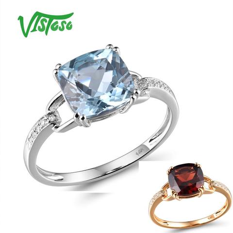 VISTOSO Pure14K 585 White Gold/Rose Gold Ring For Women Sparkling Diamond Limpid Sky Blue Topaz Anniversary Classic Fine Jewelry ► Photo 1/6