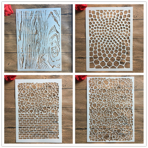 4pcs/set A4 Annual ring Wood grain Geometric patterns Stencils Painting Coloring Embossing Scrapbook Album Decorative Template ► Photo 1/5