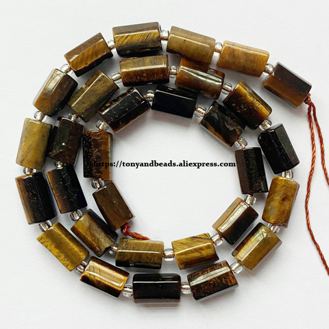 7'' Natural Faceted Brown Tiger Eye Cylinder Spacer Stone Beads For Jewelry DIY Making ► Photo 1/1