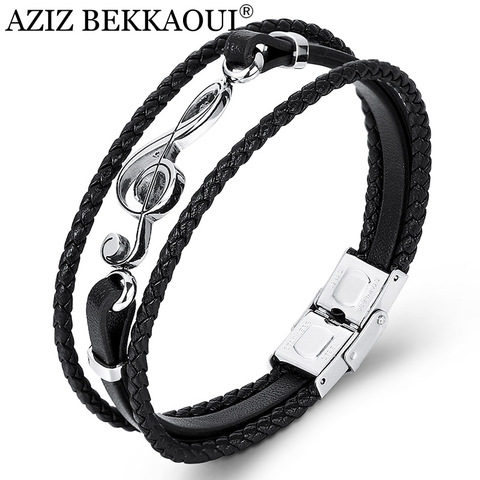 AZIZ BEKKAOUI Unique Punk Stainless Steel Musical Notes Bracelets Male Leather Bracelet for Women Rope Bangle Drop shipping ► Photo 1/6