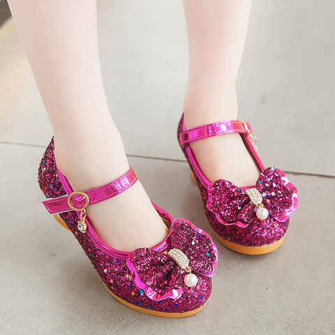 Girls Shoes Crystal Princess Shoes Spring Autumn Bling Party Shoes High Heels Big Girls Single Shoes Bead Kids Dance Shoes 2-12y ► Photo 1/6