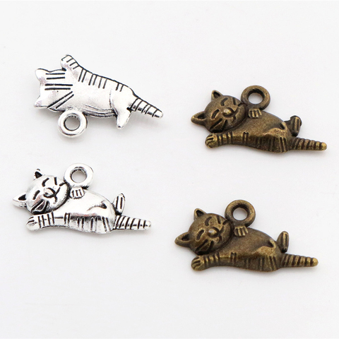 20x12mm 15pcs Antique Silver Plated Bronze Plated Cute Cat Handmade Charms Pendant:DIY for bracelet necklace ► Photo 1/3