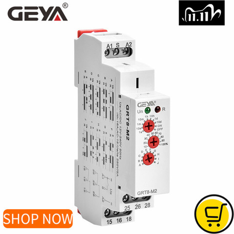 GEYA GRT8-M Adjustable Multifunction Timer Relay with 10 Function Choices AC DC 12V 24V 220V 230V Time Relay Din Rail ► Photo 1/6