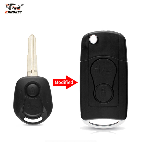 Dandkey 2 Buttons Flip Folding Remote Car Key Case For Ssangyong Actyon SUV Kyron Rexton Key Shell Fob Uncut Blade Case Cover ► Photo 1/6
