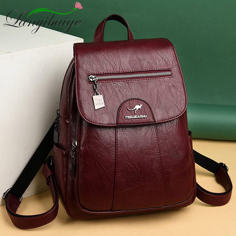 2022 Women Leather Backpacks High Quality Female Vintage Backpack For Girls School Bag Travel Bagpack Ladies Sac A Dos Back Pack ► Photo 1/6