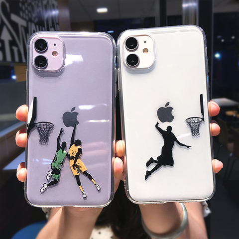 Funny Cartoon Basketball Slam Dunk Clear Phone Case For iPhone 12 Pro Max Mini 11 XS X XR 7 8 Plus Boy Transparent Soft Cover ► Photo 1/6