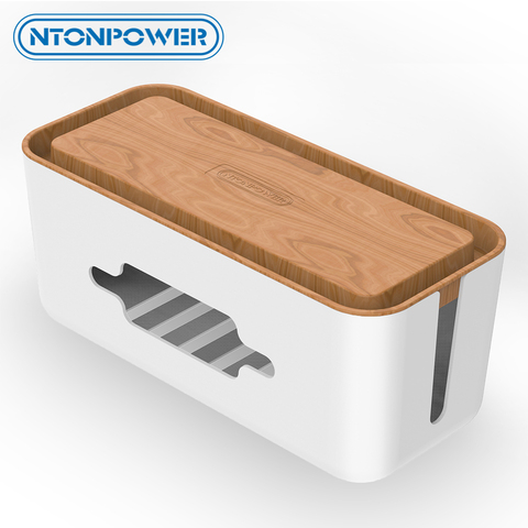 NTONPOWER Cable Organizer Box Hard Plastic Desk Cable Management Box with Holder wood Color Cover for Home Cable Winder Storage ► Photo 1/6