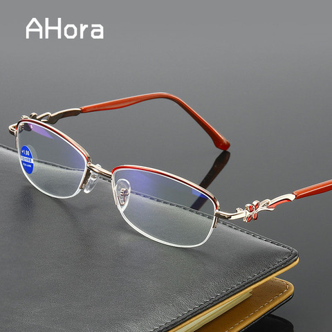 Ahora Anti Blue Light Flower Reading Glasses Women Half Frame Prebyopia Spectacles Hyperopia Eyeglasses +1.0+1.5+2.0+2.5...+4.0 ► Photo 1/6