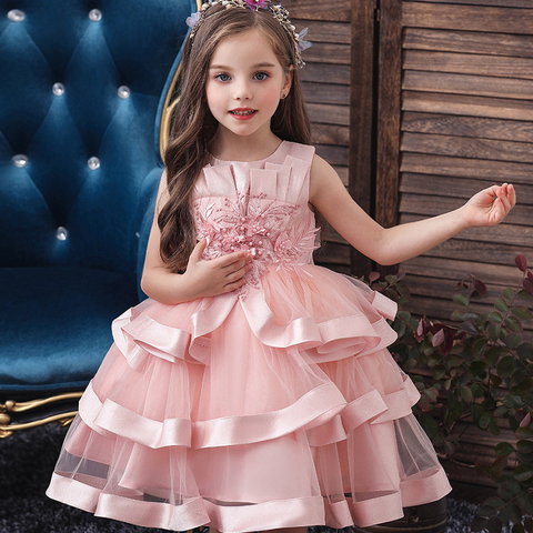 Summer Dress Girl Kids Clothes Elegant Fashion Girls Party Princess Prom  Dresses Tie-up Kids Floral Dress 4 6 8 10 12 Years