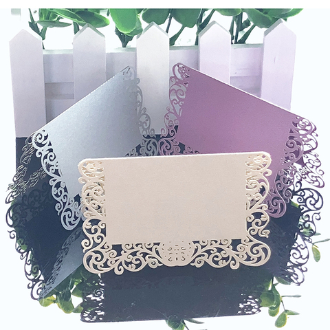 50pcs Lace Name Place Cards Wedding Decoration Pearlescent Table Decor Table Name Message Greeting Card Event Party Supplies ► Photo 1/6