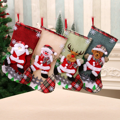 1 pcs Christmas Stockings Socks with Snowman Santa Elk Bear Printing Xmas Candy Gift Bag Fireplace Xmas Tree Decoration New Year ► Photo 1/6