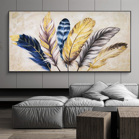 Nordic Golden Feather Painting Modern Abstract Canvas Painting Wall Pictures for Living Room Big Size Poster and Print No Frame ► Photo 1/6