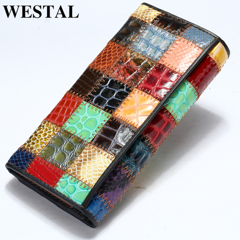 WESTAL wallet women genuine leather purse female women's leather wallet long patchwork womens wallets and purses for cards 544 ► Photo 1/6