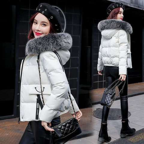 2022 New Winter Jacket Women Parka Coat Fur Collar Hooded Jackets Cotton Padded Parkas Thick Short Coats Female Outwear P837 ► Photo 1/6