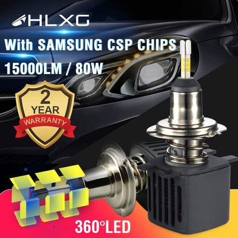 HLXG 3D 360 LED H4 H7 H1 Bulbs 4 sides Car Headlight 15000LM SAMSUNG CHIPS Mini H8 H11 9006 HB4 9005 HB3 led Auto Lamp 12V 2PCS ► Photo 1/6