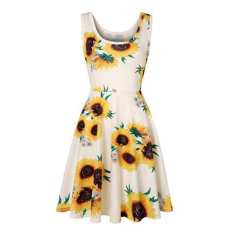 Women Summer Dresses Plus Size Women Sleeveless Sunflower Print Summer Beach A Line Casual Dress Party Dress vestidos fem ► Photo 1/6