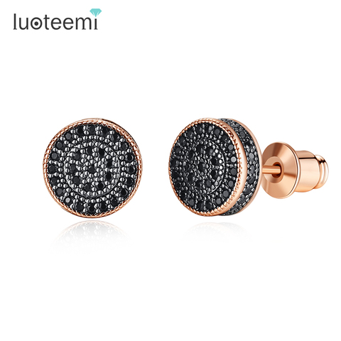 LUOTEEMI Elegant Small Round Stud Earrings for Women Dating AAA Black/White Cubic Zircon Three Color Fashion Jewelry Gift ► Photo 1/6