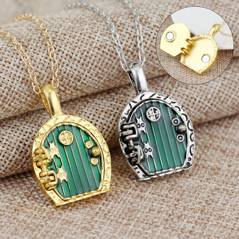 Vintage Charm Hobbyt necklaces Green enamel door can open locket pendant women men necklaces Fashion jewelry Accessories gifts ► Photo 1/6