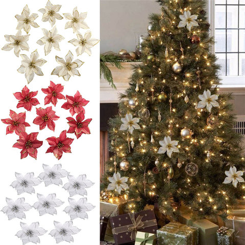 13cm Big Flower Head Glitter Artificial Silk Flower Christmas Tree Ornament DIY Christmas Decoration New Year Decor Navidad 2022 ► Photo 1/6