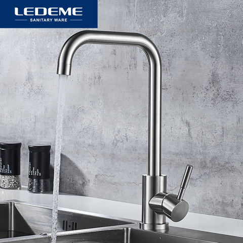 LEDEME Kitchen Faucet Stainless Steel Single Handle Single Hole Tap Brushed Kitchen Mixer Kitchen Faucets  Taps L74998A-4 ► Photo 1/6