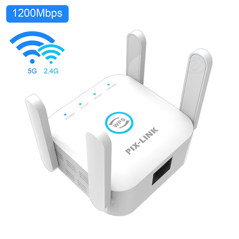 PIXLINK 2.4Ghz/5Ghz WiFi Repeater Wireless Long Range Extender AC1200 Network Booster Amplifier Rourter's Signal 300/1200Mpbs ► Photo 1/1