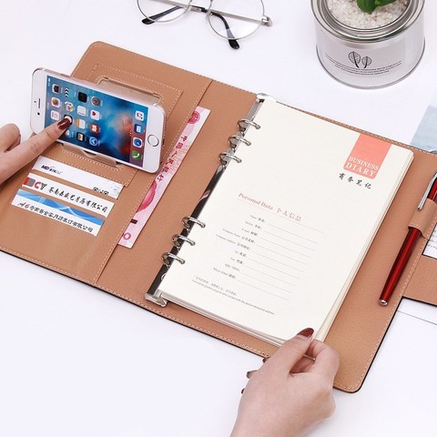 Business Meeting Record Loose Leaf Office Spiral Notebook Binder binding Buckle design PU line thickened Notepad Organizer A5 B5 ► Photo 1/6