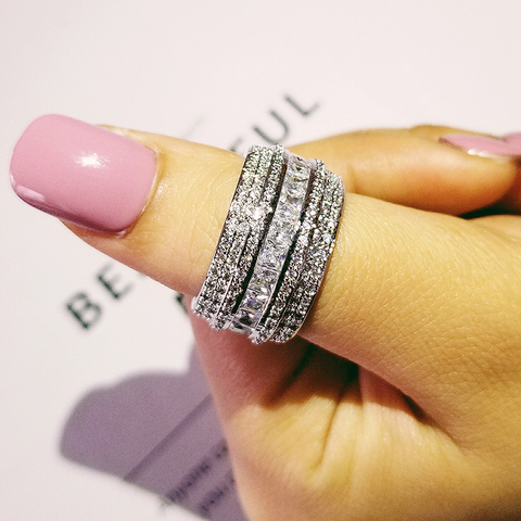 luxury wheel wedding band eternity rings for women engagement bridal big finger jewelry wholesale  R4797 ► Photo 1/6