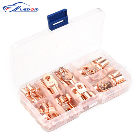 60 Bolt Holes Tinned Copper Car Cable Lug Battery Terminal Group Wire Terminal Kit Wire Terminal Connector Group SC10-6 SC16-8 ► Photo 1/6