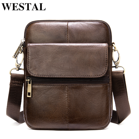 WESTAL men's shoulder bag small male messenger bags men's genuine leather bag men flap crossbody bags leather shoulder handbags ► Photo 1/6