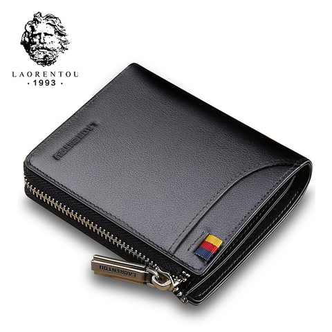 LAORENTOU Wallets Men Card Holder Coin Purse Genuine Leather Short Wallet Purse Zipper Wallets Casual Standard Wallets for Male ► Photo 1/6