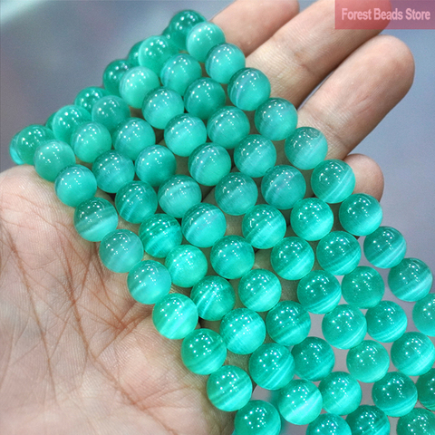 Smooth Sea Green Cat Eye Beads High Quality Round Loose Beads For Jewelry Making Diy Charm Bracelets Earrings 15