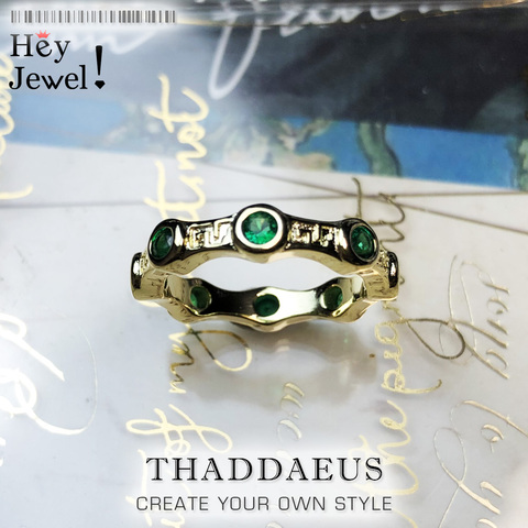 Band Ring Golden Green Stone,Brand New Europe Style Glam Fashion Good Jewelry For Women,2022  Gift In 925 Sterling Silver ► Photo 1/6