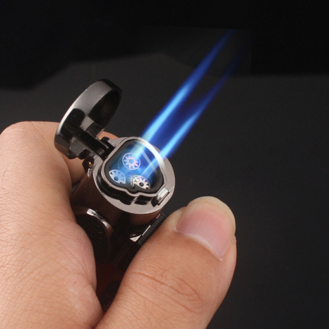 Visible Gas Blue Flame Torch Turbo Lighter Spray Gun Electronic Lighter Gas Lighter 1300C Butane Cigar Lighters Gadgets For Men ► Photo 1/6