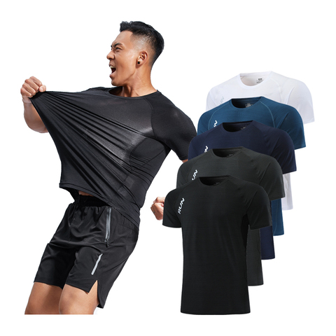 Men Training Short Sleeve Quick Dry Running Fitness Tshirts Patchwork Tennis Workout Tees Elastic Compression Sport Shirt ► Photo 1/1