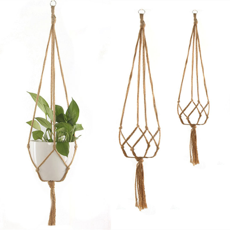 puran Vintage Macrame Knotted Rope Hanging Plant Flower Pot Holder Basket Garden Decor