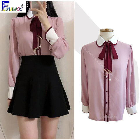 2022 Spring Summer Cute Bow Tie Tops Women Long Sleeve Korea Japanese Preppy Style Formal White Button Shirts Blouse 1221 ► Photo 1/6