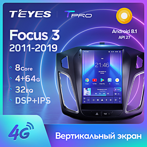 TEYES TPRO For Ford Focus 3 Mk 3 Tesla screen Tesla style 2011 2022 Car Radio Multimedia Video Player Navigation GPS Android 8.1 ► Photo 1/6