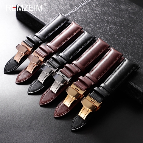 Calfskin Leather Watchband Soft Material Watch Band Wrist Strap 18mm 20mm 22mm 24mm With Stainless Steel Butterfly buckle ► Photo 1/6