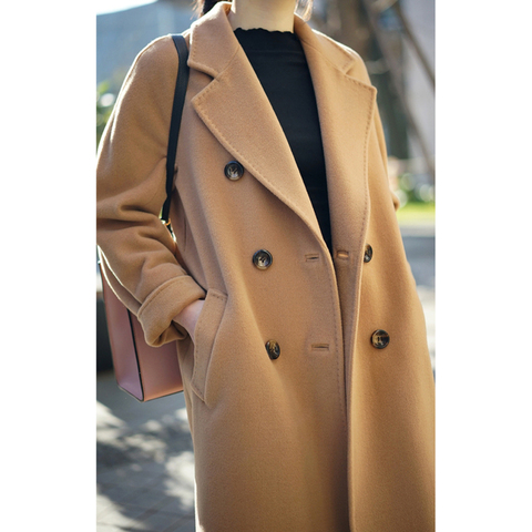 2022 Korea Women Autumn Winter Double Breasted Long Wool Coat Ladies Long Sleeve Turn-down Collar Overcoat Parka Jacket Vintage ► Photo 1/6